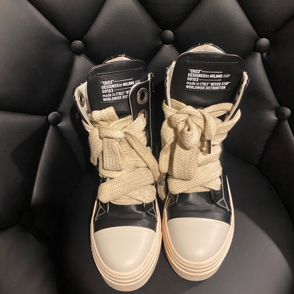 Christian zerotre black and Cream High-Top Sneakers